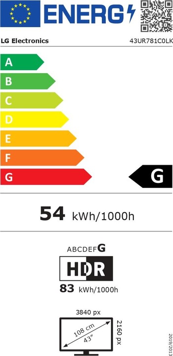 Energy Label LG 43UR781C (43", UR78, LED, 4K, 2023)