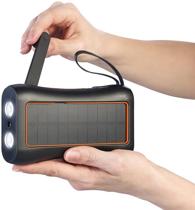 Produktbild Revolt Kurbel-Dynamo-Powerbank mit Solarpanel (10000 mAh, 5 W)
