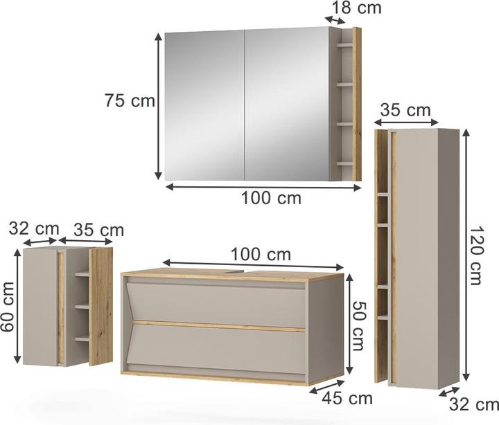 Produktbild Vicco Badmöbel-Set Edelin, Cashmere/Artisan, 4 Teile