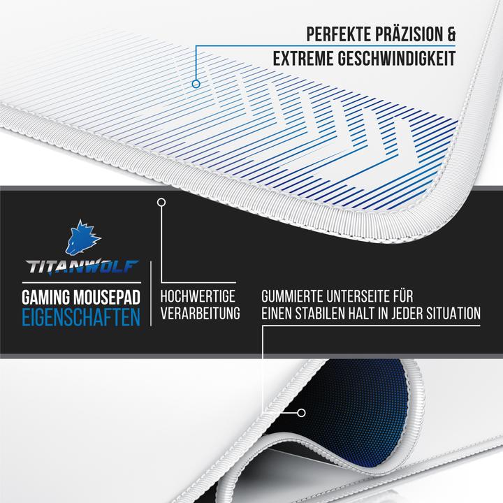Produktbild Titanwolf Gaming Mauspad, XXL Speed Gaming Mausmatte / Extragrosse Fläche von 900 x 400mm, weiss (XXL)