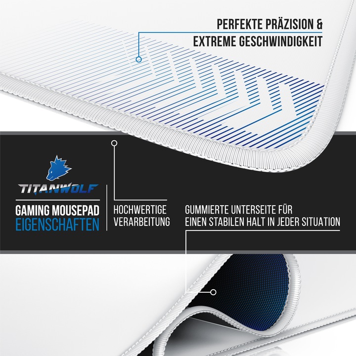 Actual product image Titanwolf Gaming Mouse Pad, XXL Speed Gaming Mouse Mat / Extra large surface of 900 x 400mm, white (XXL)