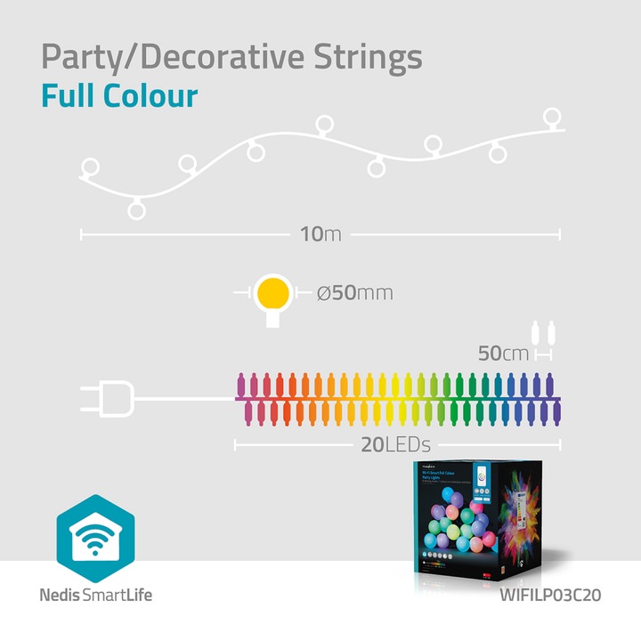 Image du produit Nedis SmartLife Décoratif LED Wi-Fi RGB 20 LED"s 10 m Android™ / IOS (10 m)