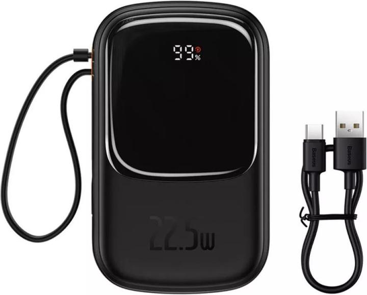 Actual product image Baseus Powerbank Qpow PRO with cable, 20000mAh, 22.5W (Black) (20000 mAh, 22.50 W, 76 Wh)