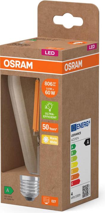 Image du produit Osram 4099854235634 LED EEK A - G E27 forme bulbe 3.8 W 60 Blanc chaud O x H 64 mm (E27, 806 lm, 6x)