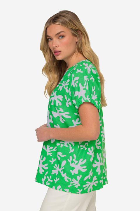 Image du produit Laurasøn Leinenmix-Bluse, Korallen-Print, Tunika-Ausschnitt, Halbarm (XL)