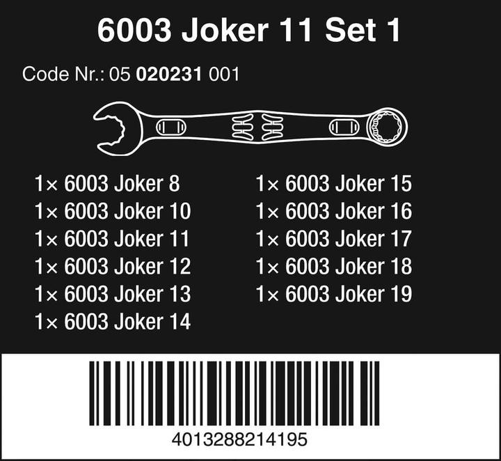 Image du produit Wera 6003 Joker 11 Set 1 (19 mm, 12 mm, 14 mm, 16 mm, 10 mm, 18 mm, 17 mm, 11 mm, 15 mm, 8 mm, 9 mm, 13 mm)