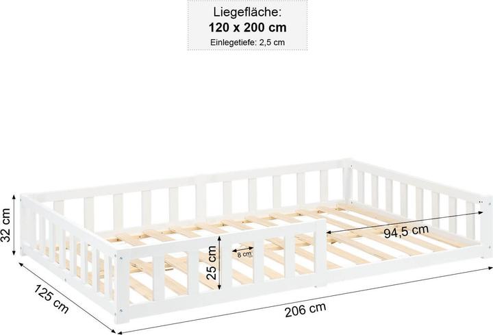 Immagine prodotto Homestyle4u Kinderbett mit Matratze & Lattenrost Rausfallschutz (120 x 200 cm)