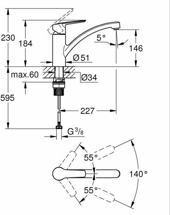 Productafbeelding Grohe Start QuickFix keukenmengkraan, platte uitloop, draaibaar, mat zwart