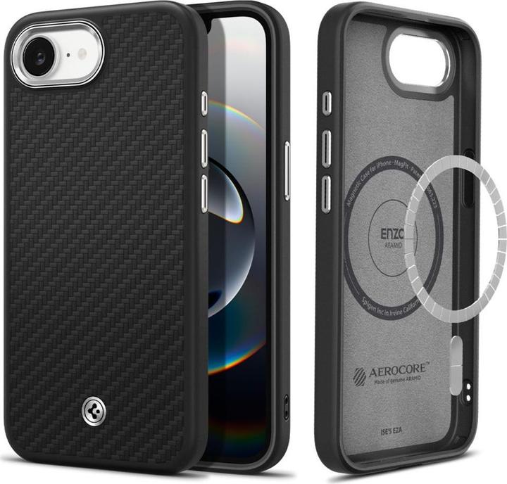 Actual product image Spigen Enzo Aramid MagSafe iPhone 16e Case - Black (Apple iPhone 16e)