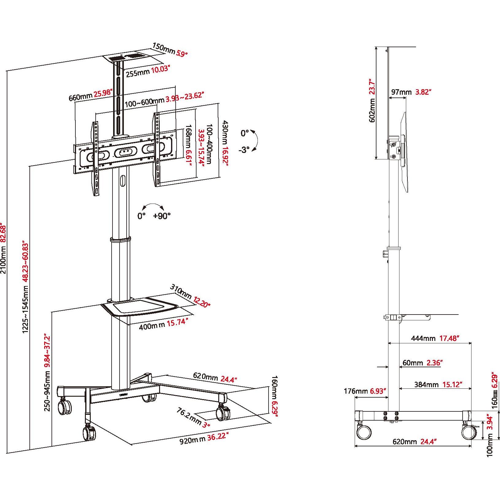 Thumbnail - Vision Value Flat Panel Cart (80", 50 kg), TV Ständer, Schwarz