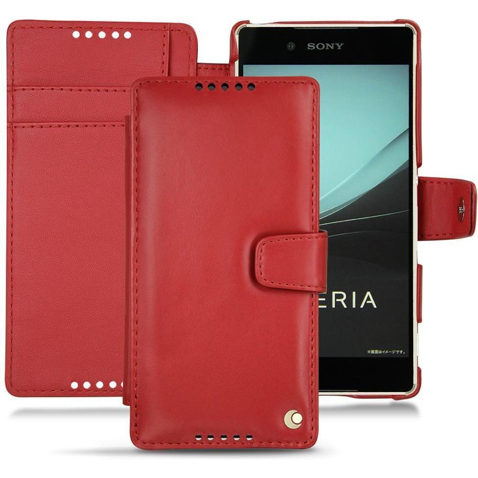 Noreve Lederschutzhülle Wallet (Sony Xperia Z3+), Smartphone Hülle, Rot