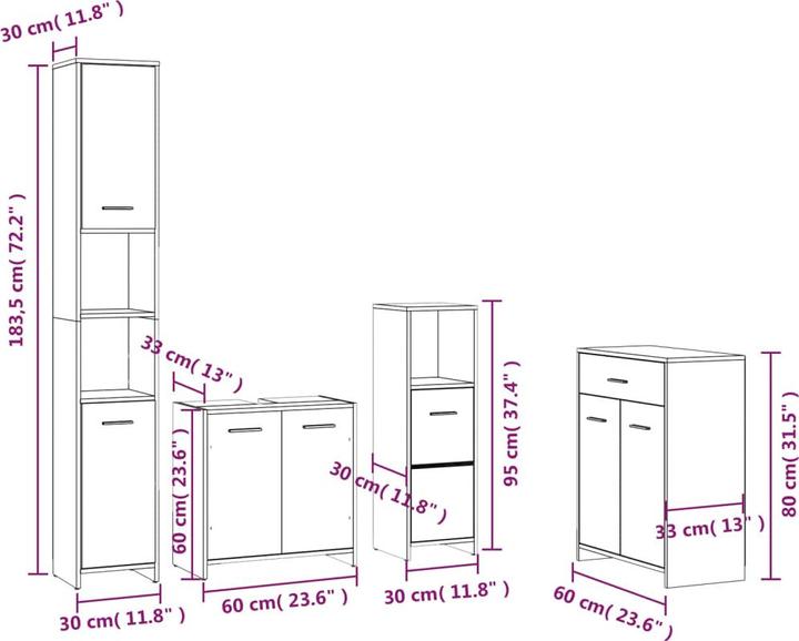 Image du produit vidaXL Badmöbel Set Badezimmermöbel Badezimmerschrank 4 tlg. Räuchereiche