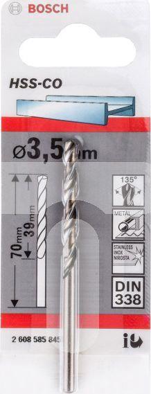 Produktbild Bosch Professional Zubehör Metallbohrer HSS-Co, DIN 338, 3,5 x 39 x 70 mm, 1er-Pack (3 mm)