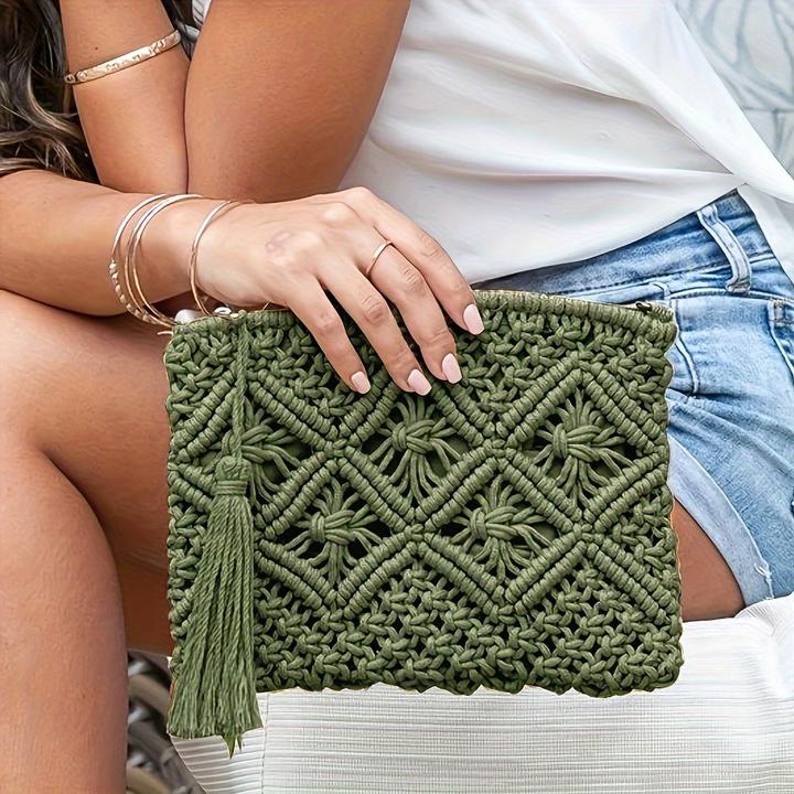 Image du produit Only-Bags.Store Pochette en paille tressée, pochette creuse, pochette de voyage décontractée pour la plage en été