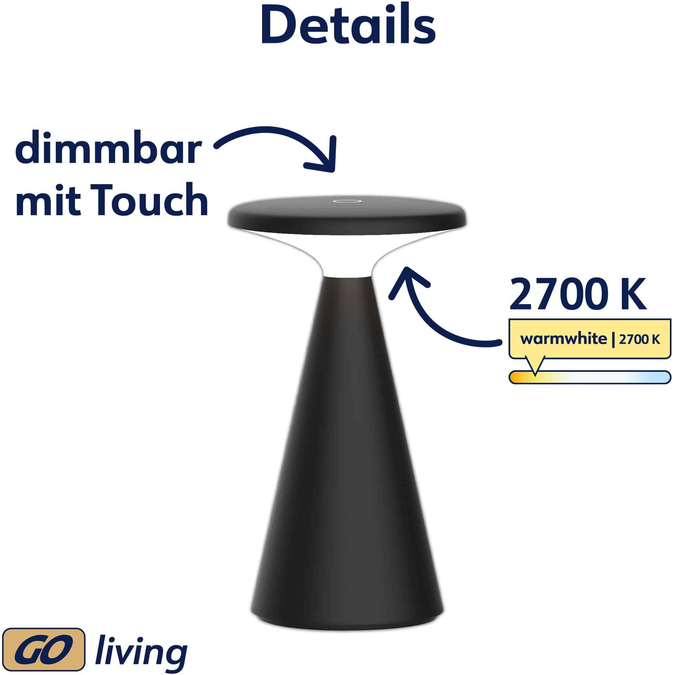 Thumbnail - Müller Licht, Tischlampe, MÜLLER-LICHT LED-Akku-Tischleuchte 27700205, dimmbar, 2700K, warmweiss, schwarz