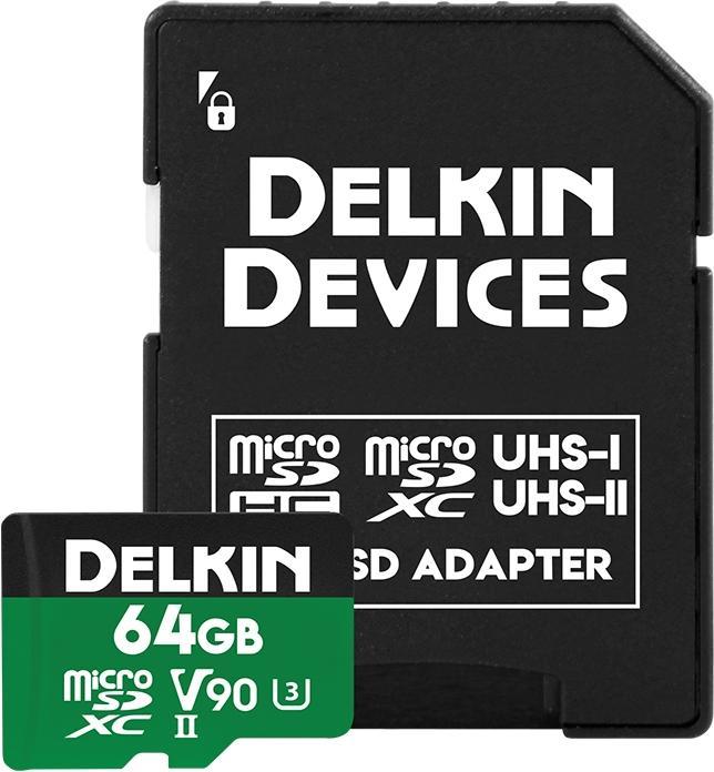 Actual product image Delkin POWER UHS-II (V90) microSD 64GB R:300MB/s W:250MB/s (64 GB, microSD, UHS-II)