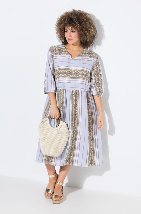 Actual product image Ulla Popken Mixed Stripe 3/4 Sleeve A-Line Dress (54)