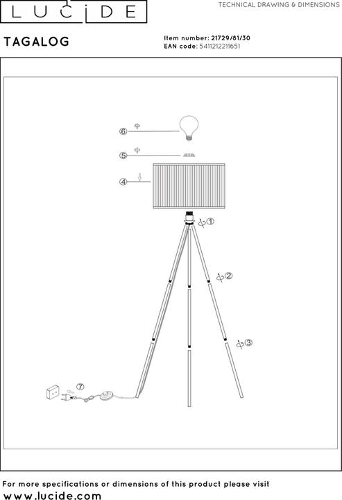 Actual product image Lucide TAGALOG - Floor Lamp - Ø 60 cm - 1xE27 - Black 21729/81/30 (E27)