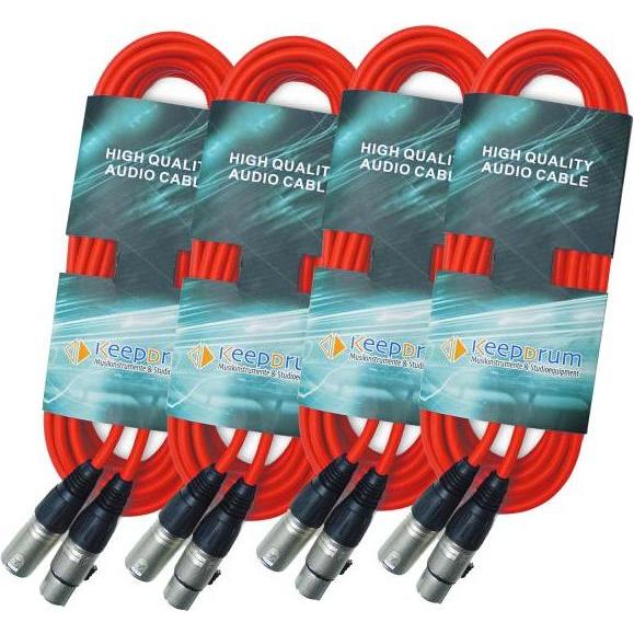 keepdrum 10m MC-001XX RD Mikrofonkabel XLR Rot 4 Stück (10 m), Audio Kabel