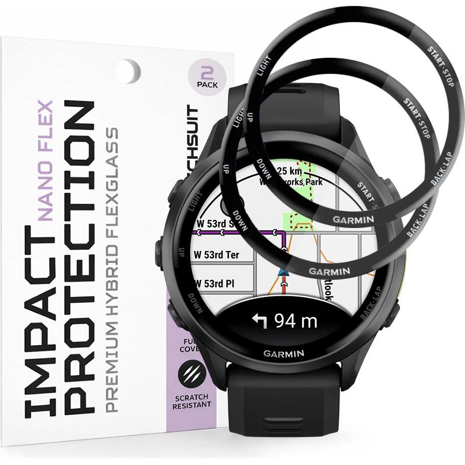 Techsuit - Nano Flex (2 pack) - Garmin Forerunner 970 / Forerunner 570 47mm - Black, Accessori per smartwatch, Nero