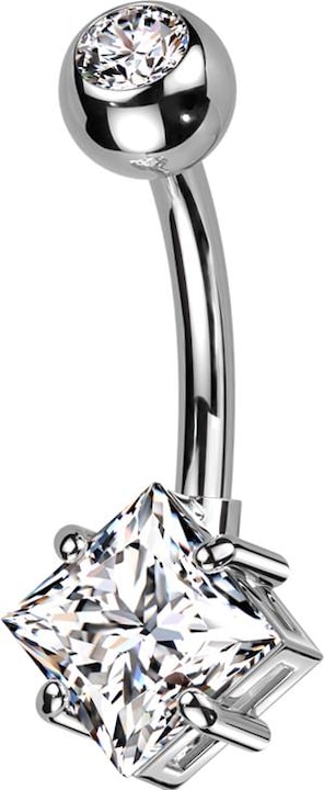 Star Piercing Banane silber mit Kugel silber Kristall silber und grossem quadratischem Kristall silber (Messing, Titan G23)