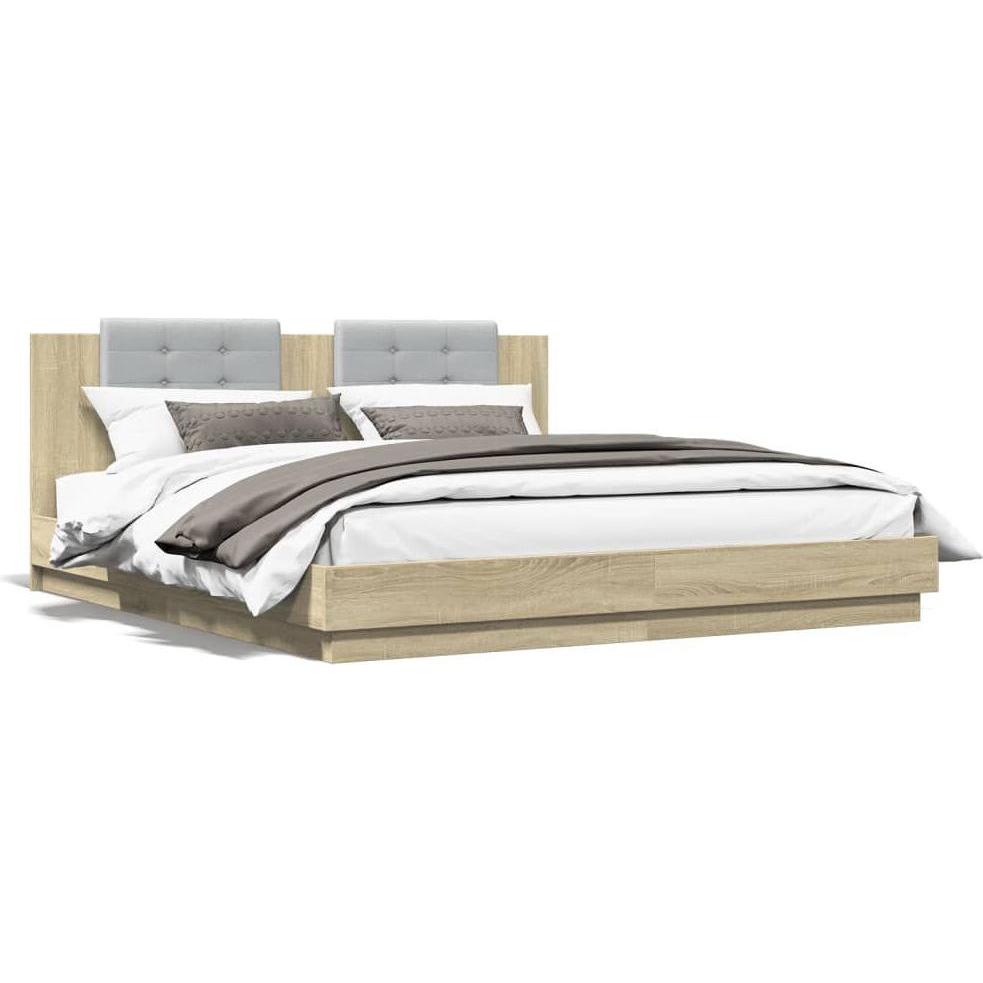 VidaXL, Bett, Bettgestell mit Kopfteil & LED-Leuchten (180 x 200 cm)