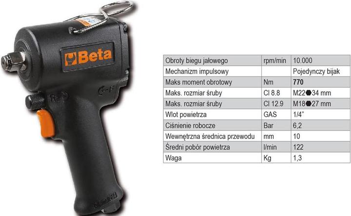 BETA 1927XM Schlagschrauber (kompaktes & leistungsstarkes Werkzeug, 3 justierbare An- und Abschraubp (Druckluft)