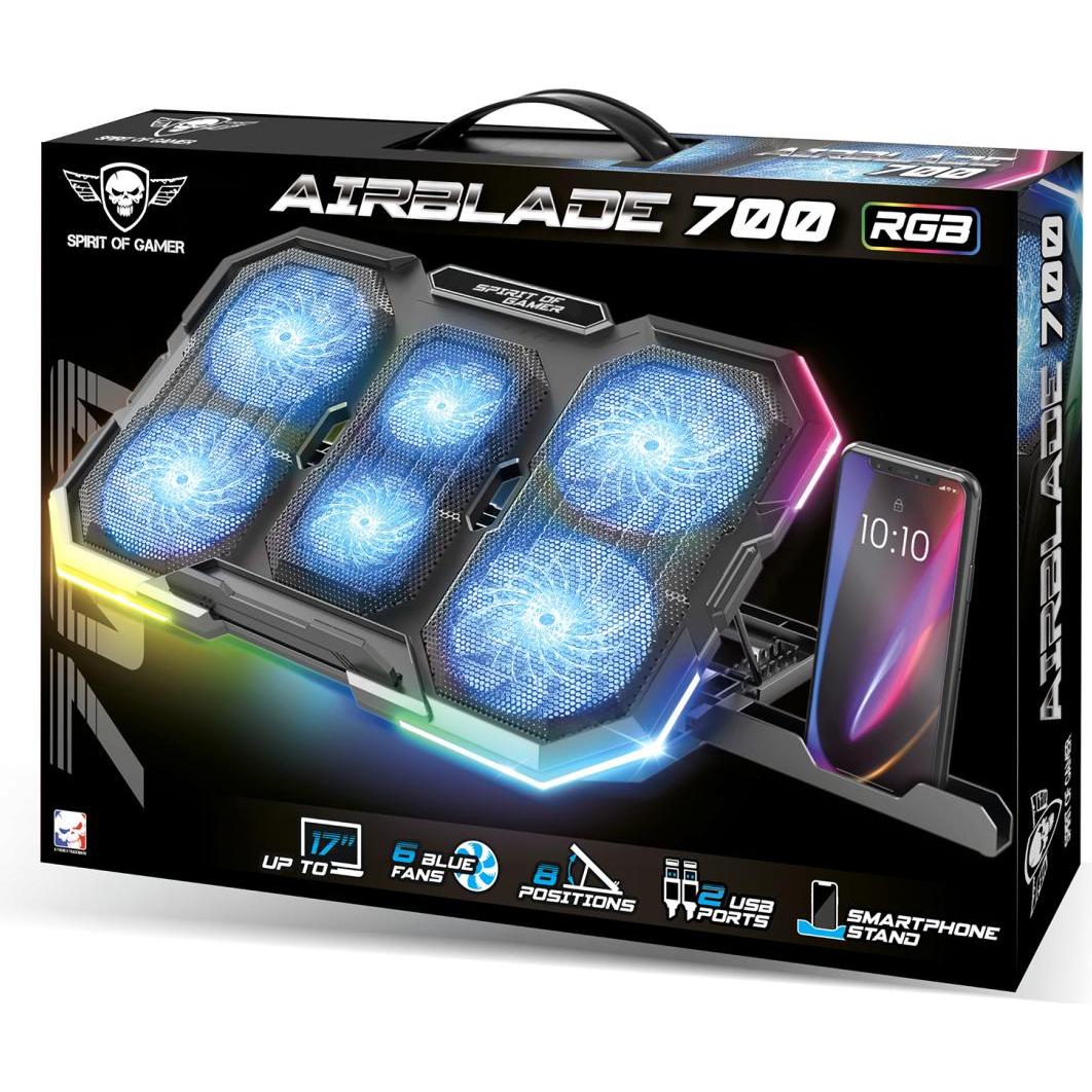 Spirit Of Gamer Raffreddatore per laptop AIRBLADE 700 RGB, Supporto per notebook, Nero