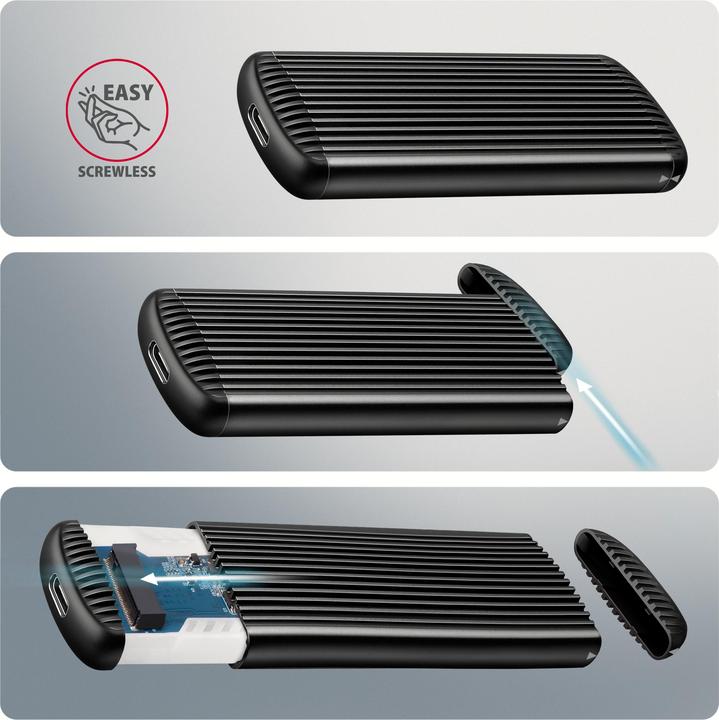 Produktbild Axagon EEM2-SC, USB-C 10Gbps external box for M.2 NVMe SSD, screwless, ribbed aluminum (M.2)