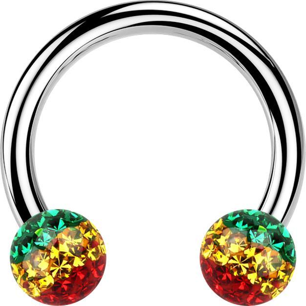 Produktbild Star Piercing Circular Barbell silber mit zwei Kristall Kugeln Rasta Epoxy Schutzschicht (ohne Messing, Chirurgenstahl 316L)