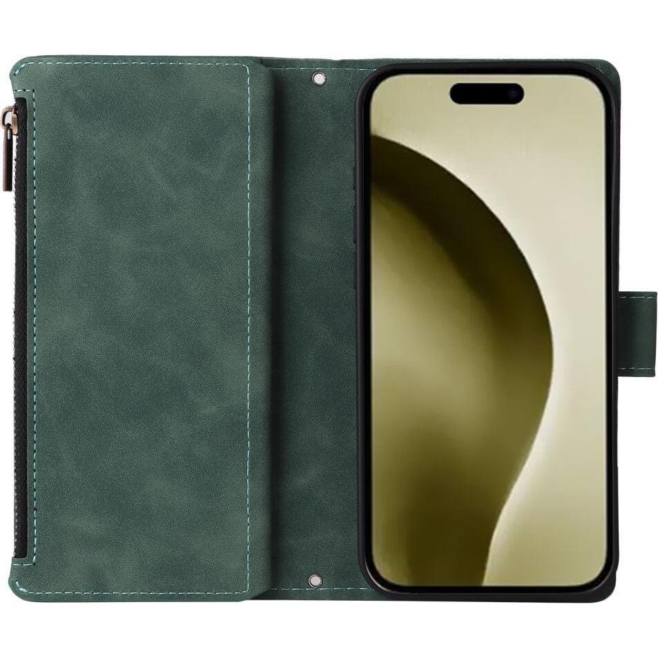 Thumbnail - Cover-Discount iPhone 16 Pro - Brieftaschen Hülle mit Umhängeband (Apple iPhone 16 Pro), Smartphone Hülle, Grün