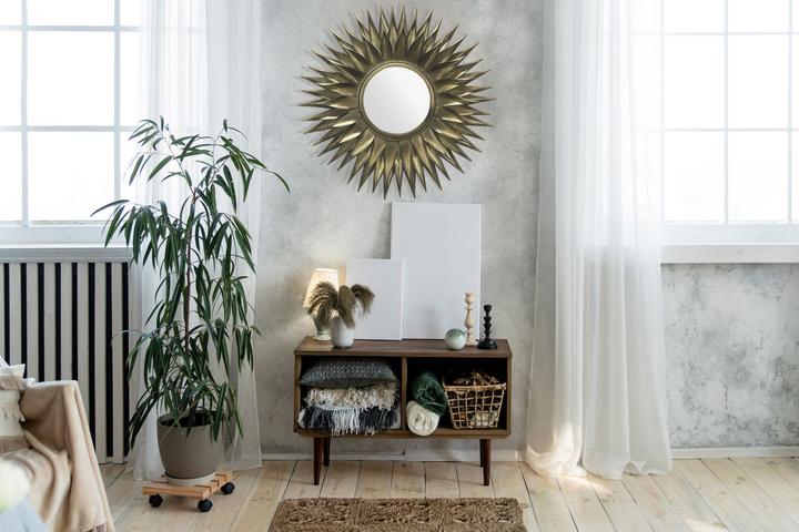 Actual product image FineBuy Wall mirror hallway mirror sun metal 74 cm mirror hallway hanging mirror (Ø 6 cm)