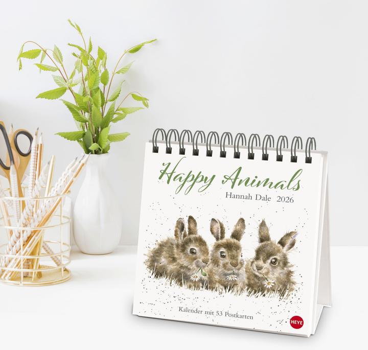 Produktbild Hannah Dale: Happy Animals Premium-Postkartenkalender 2026 (165 x 177 mm, Kein Einband, Deutsch)