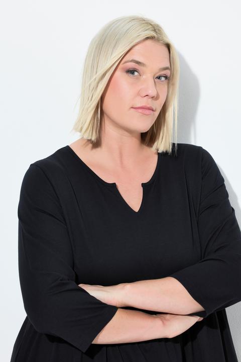 Immagine prodotto Ulla Popken Abito dal taglio svasato in jersey con scollo a tunica e maniche a 3/4 (46, 48)