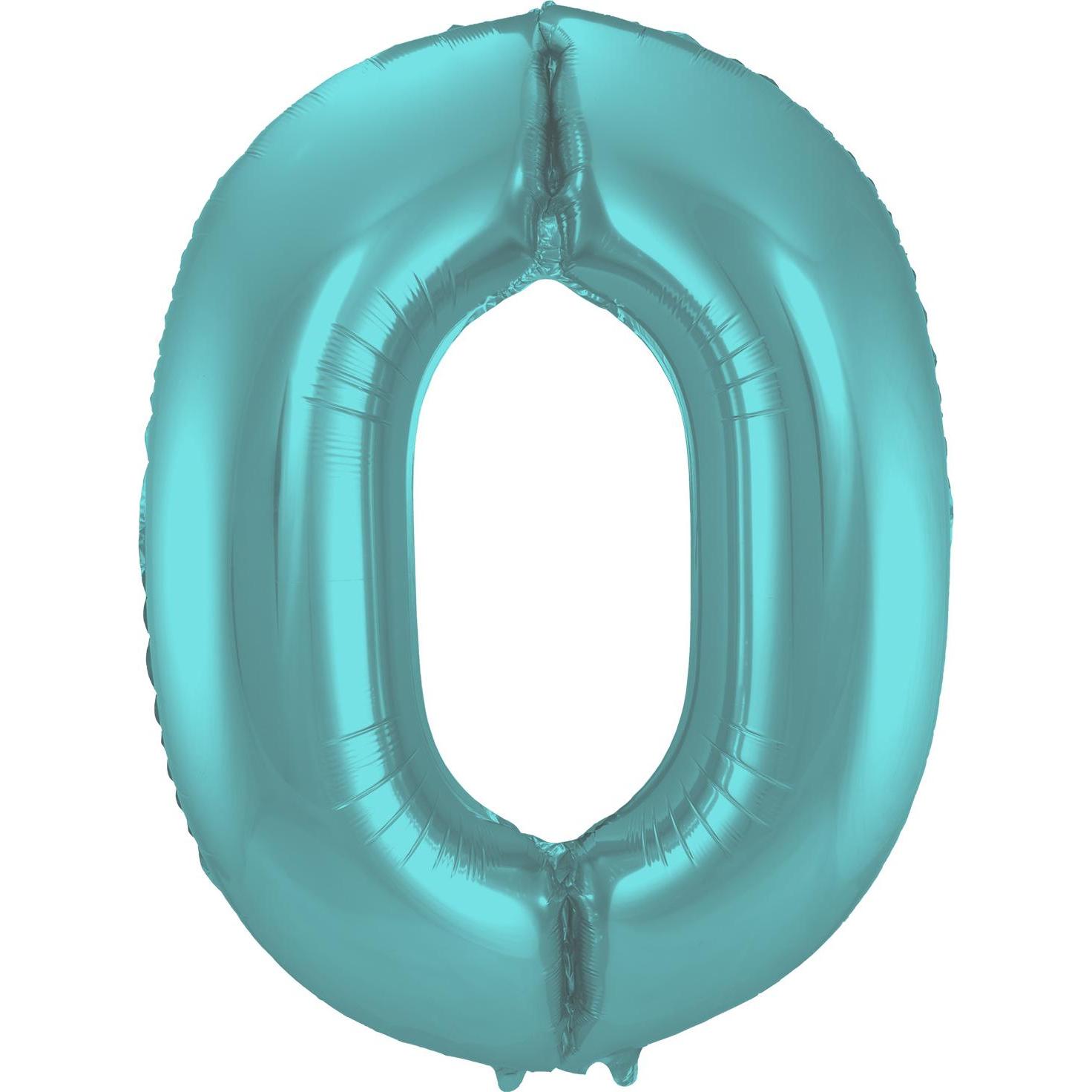 Folat Folienballon Zahl 0 Pastell Aqua Metallic Matt - 8