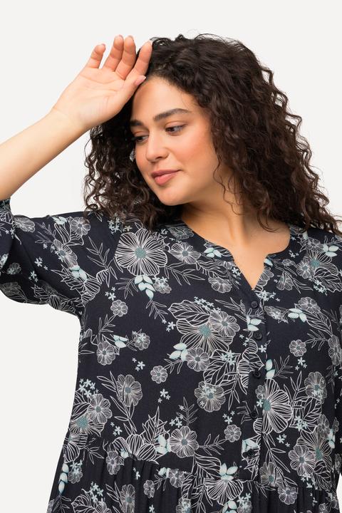 Produktbild Ulla Popken Midikleid, Volants, A-Linie, Tunika-Ausschnitt, 3/4-Arm (50, 52)