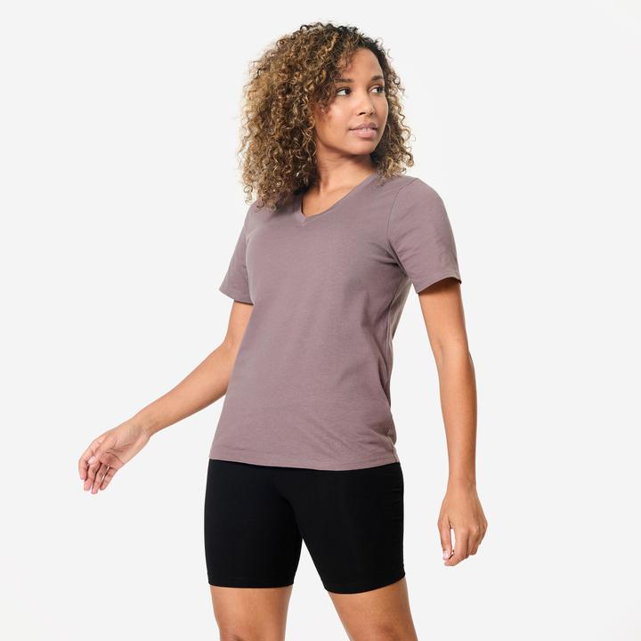 Nyamba T-Shirt Damen V-Ausschnitt Baumwolle - dunkelbraun