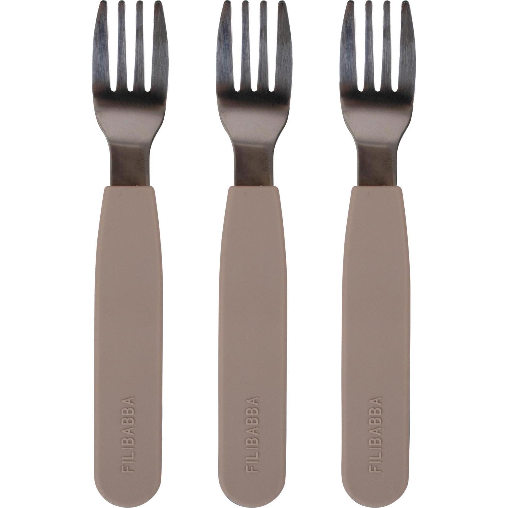Filibabba, Kindergeschirr + Kinderbesteck, Silikongabeln 3er-Pack - Warm Grey