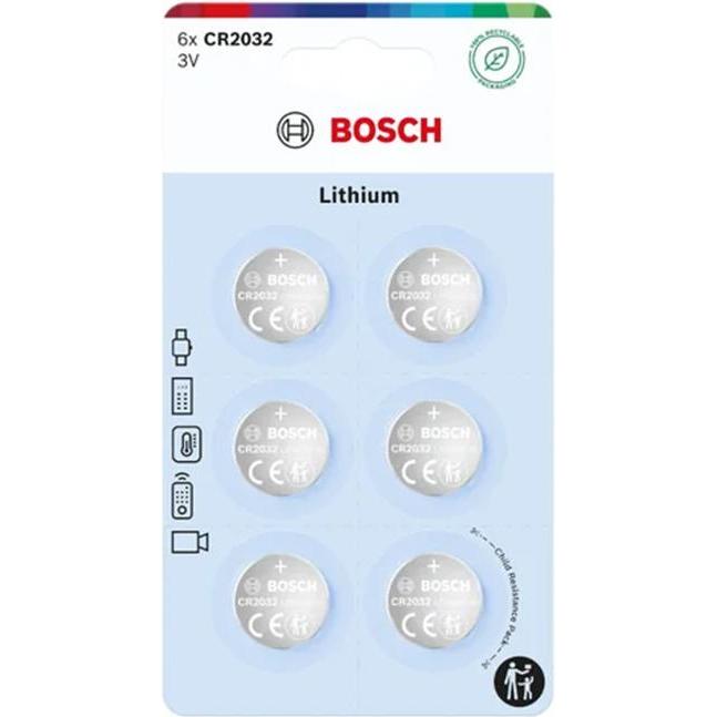 BOSCH BATTERIE 6 STÜCK CR2032 LITHIUM CR2032B6/00 (6 pz., CR2032), Batterie + pile