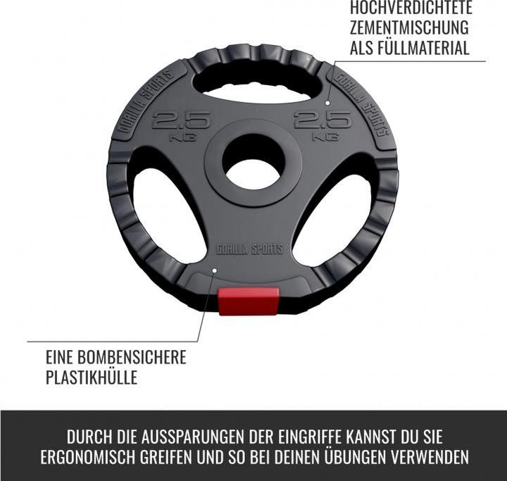 Produktbild Gorilla Sports Hantelscheibenset Olympia 50/51 mm (4 x 5 kg, 4 x 2.5 kg)