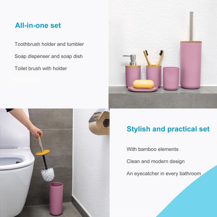 Actual product image Intirilife Badezimmer Zubehör Set inkl. Zahnputzbecher Seifenschale Seifenspender Toilettenbürste