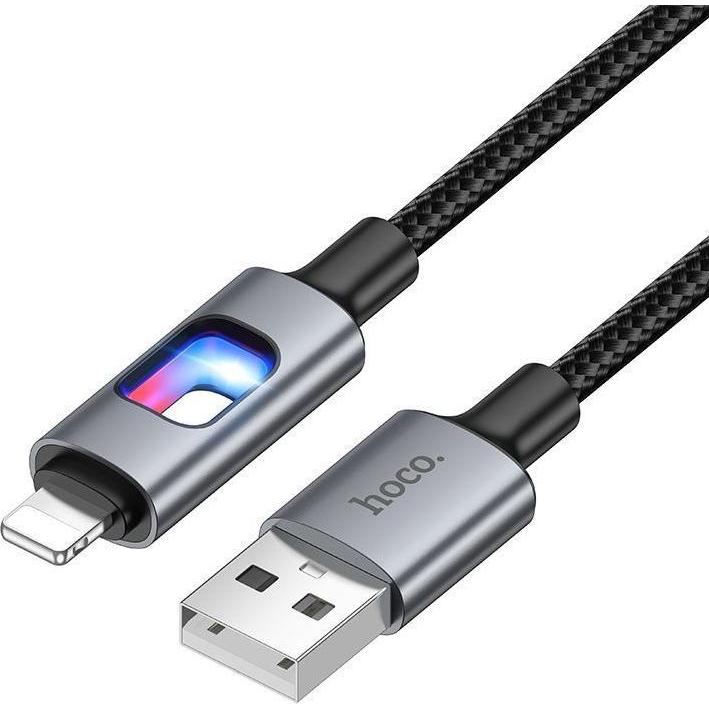 Hoco Kabel USB Kabel USB z diodami LED USB A do Lightning 2,4A 1,2 m U144 czarny (1.20 m), Cavo USB