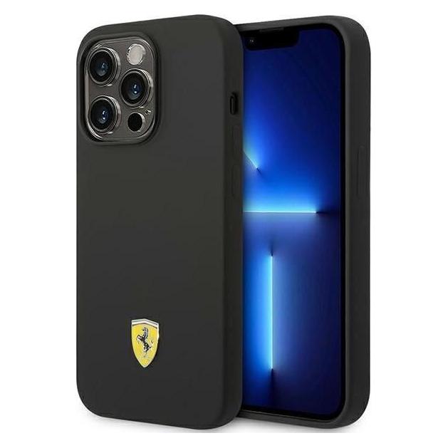 Ferrari FEHCP14LSIBBK IPhone 14 Pro 6, 1" Czarny/black Hardcase Silicone Metal Logo (Apple IPhone 14 Pro), Smartphone Hülle, Schwarz