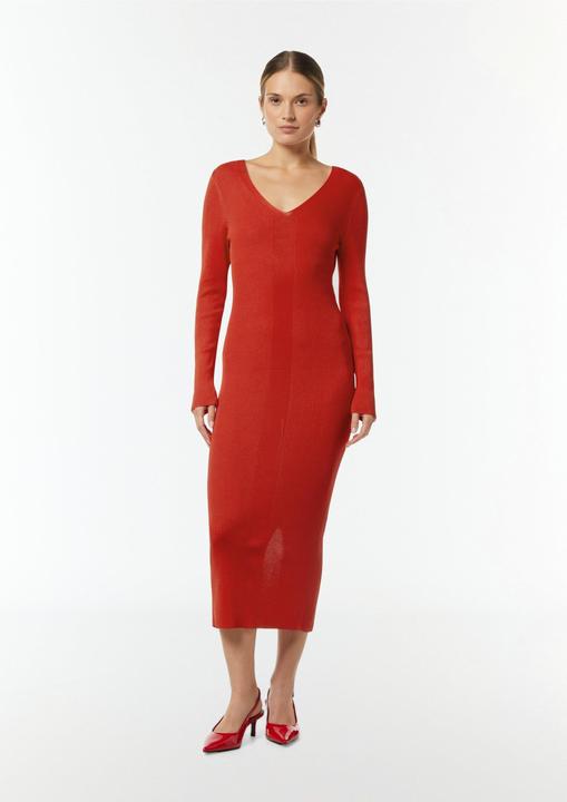 Image du produit Comma Kleid Geripptes Slim-Fit-Kleid mit V-Ausschnitt (40)