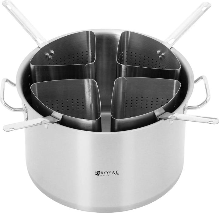 Produktbild Royal Catering Nudeltopf 31 l Pastatopf 4 Siebeinsätze Deckel Nudelkochtopf Edelstahl Pasta Topf (Kochtopf, Edelstahl)