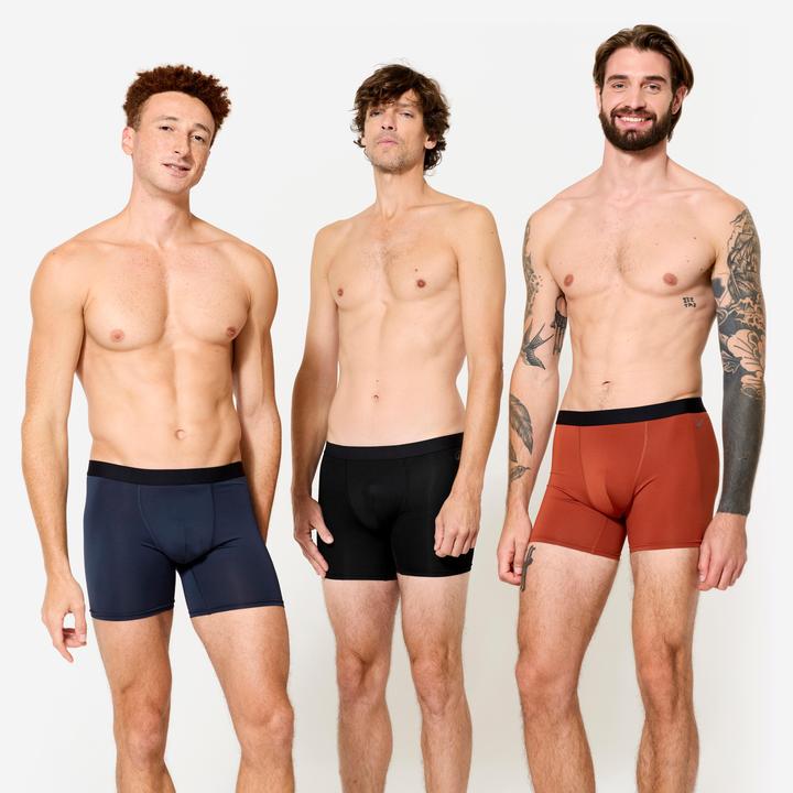 Actual product image Decathlon Boxershorts Herren Mikrofaser atmungsaktiv 3er-Pack - blau/rot (L, pack of 3)