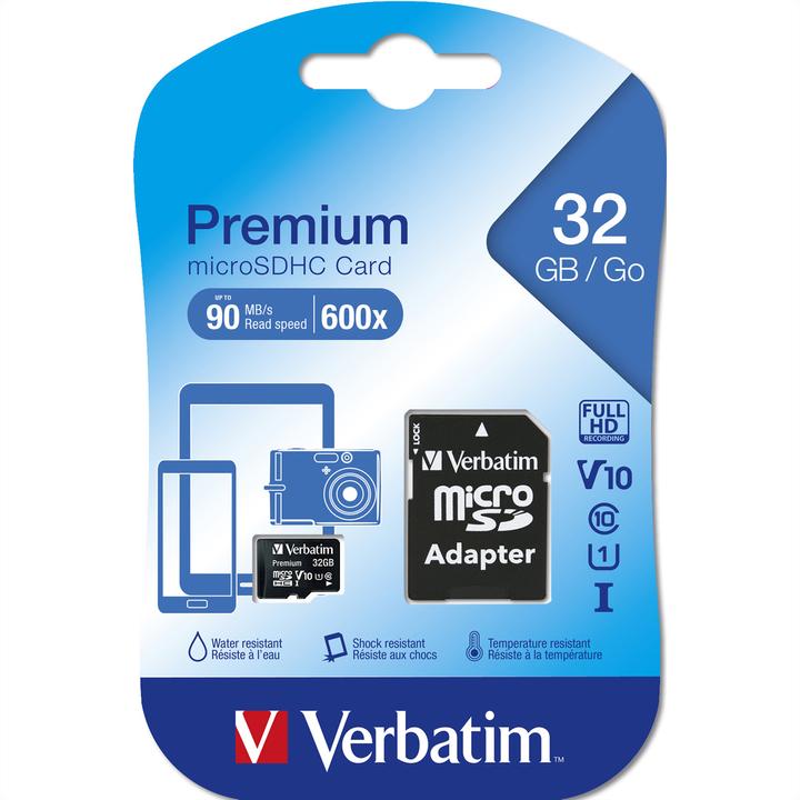 Energielabel Verbatim Micro SDHC-kaart klasse 10 (32 GB, microSDHC, U1, UHS-I)