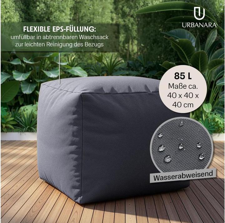 Produktbild Urbanara Sitzsack-Hocker Basic-Outdoor, 85 l, Grau