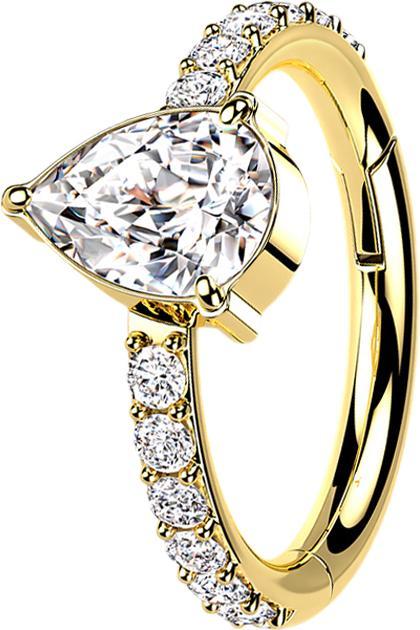 Immagine prodotto Star Piercing Anello a micro segmenti incernierato con cristalli laterali placcati oro e gocce di cristallo (senza ottone, Titanio)