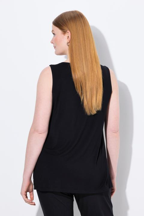 Image du produit Ulla Popken Blouse sans manches, motif feuilles, coupe évasée et décolleté rond (58)